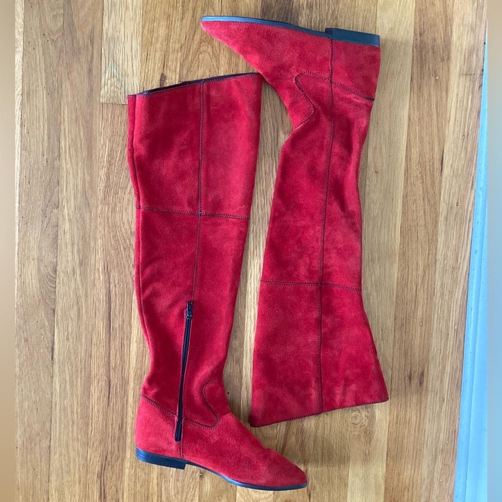 Vintage 80s Viva Jupiter Red Suede Tall Over Knee Boots Spain Women’s 7.5/8